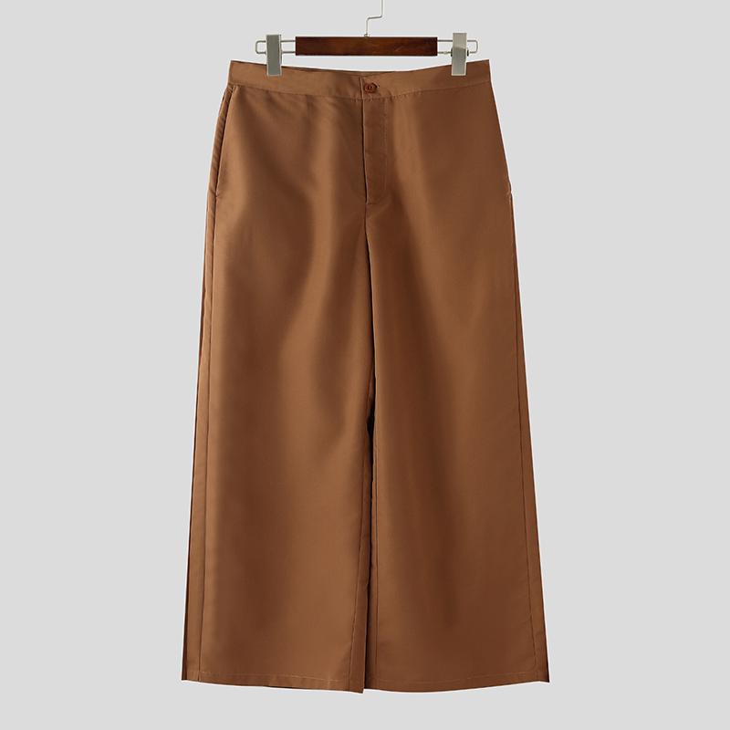 

INCERUN Мужские повседневные брюки с молнией на талии, с оборками по бокам, повседневные, длинные, с широкими штанинами 4XL хаки