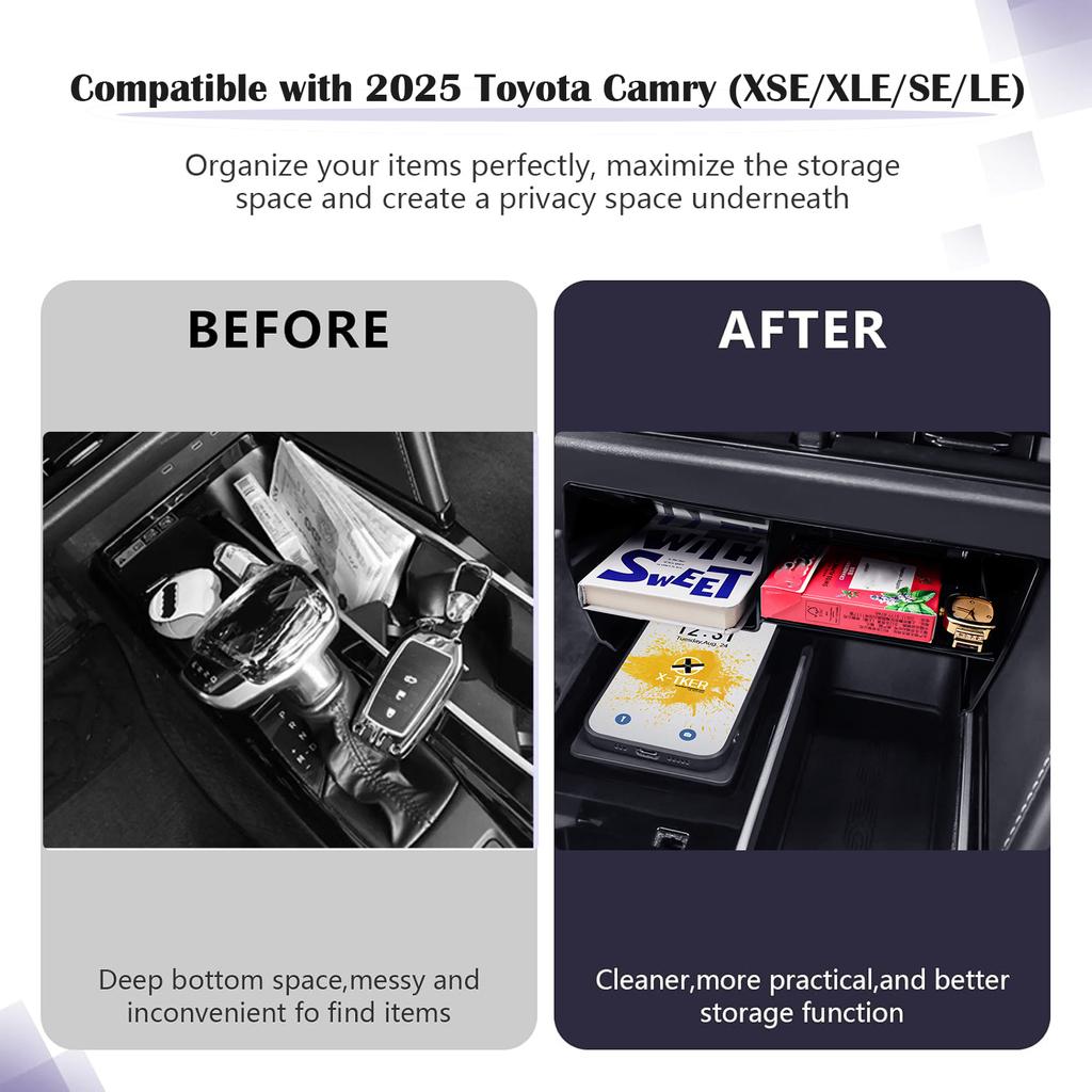 For 2025 Toyota Camry (XSE/XLE/SE/LE) Center Console Organizer Tray Car Storage Accessories Middle Console Interior Organizer
