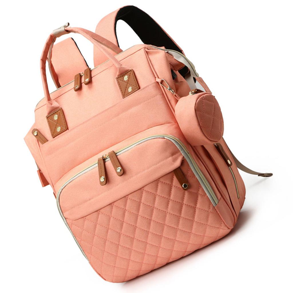 Diaper Women Bag Backpack Multi Compartment Large Opening Top Mother Baby Travel Backpack Pink