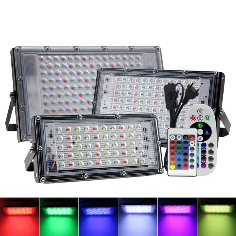 Led Floodlight With Remote Control Outdoor Colorful Rgb Flood Light Spotlight Landscape Lighting