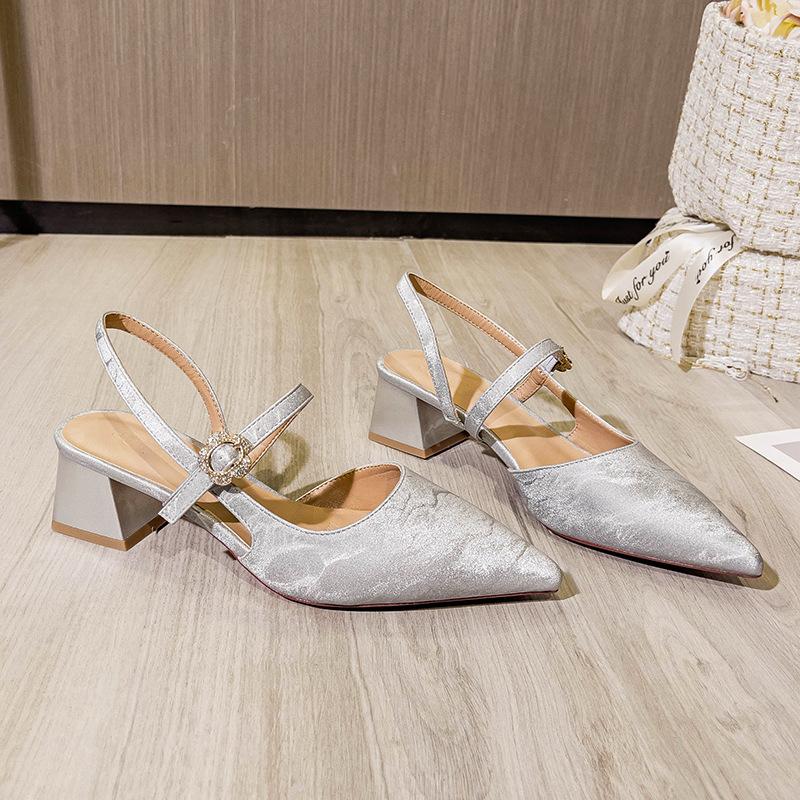 Pointed Empty Single Shoes Women's Thick Heel 2024 New Summer Fairy Style Shoes with High Heel Bag Head Sandals