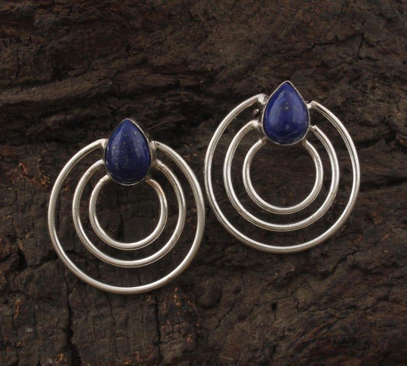 Solid 925 Sterling Silver Lapis Lazuli Gemstone Studs, handmade Stud Earrings, Gift For Her, Boho jewelry