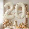 32 Inch Aluminum Foil Balloons, Milky White Numbers 0-9 for Birthday Party Decoration, 20 Plush Balls for Celebrating Birthdays