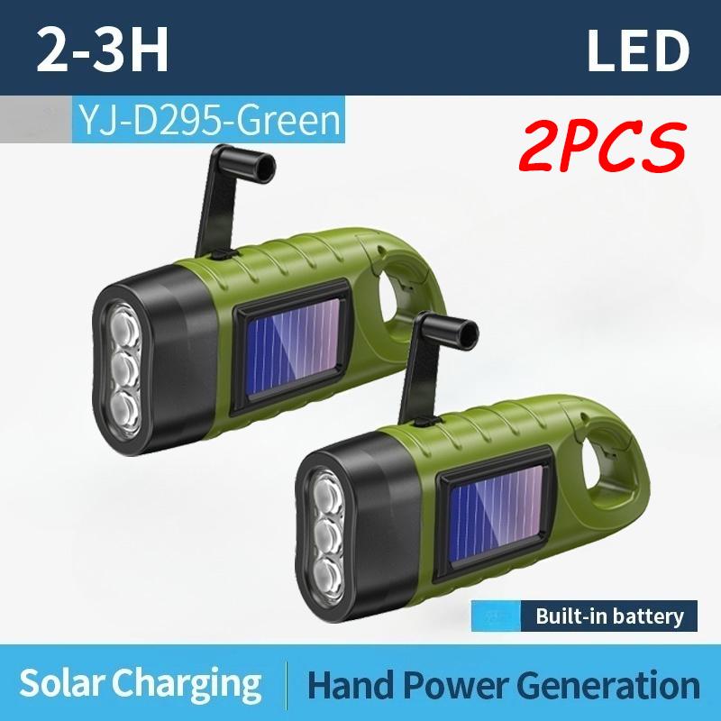 1/2/4 PCS LED Flashlight Solar Hand Crank Flash Light Super Bright Mini Keychainlight Easy to Carry for Outdoor Emergency Torch
