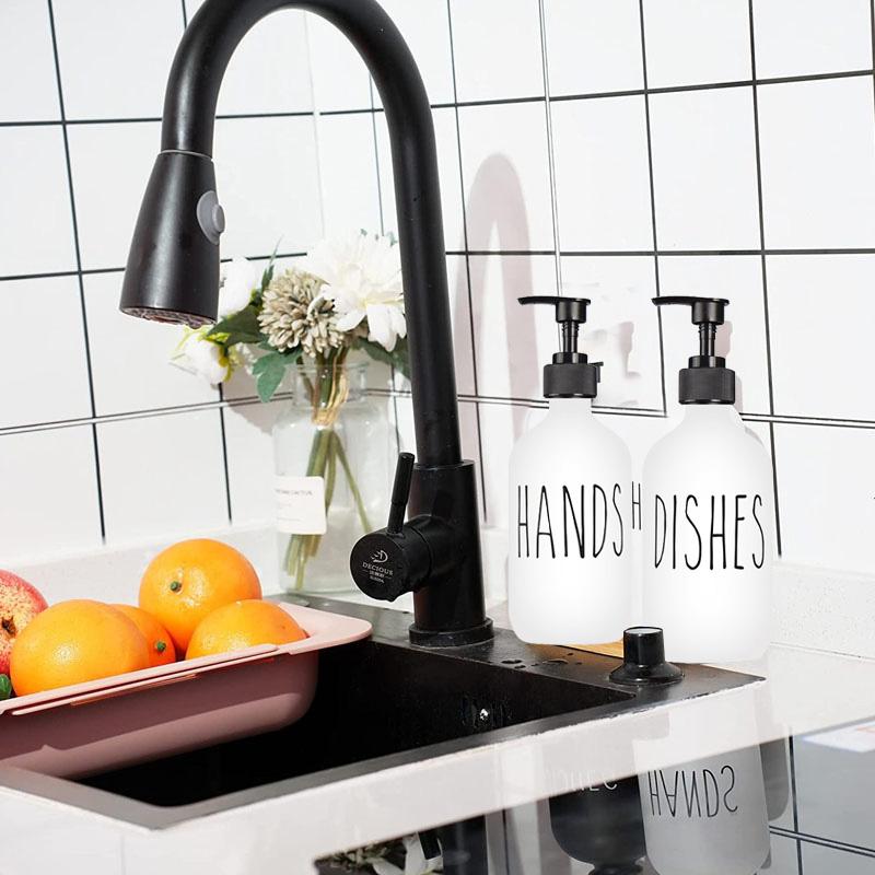 Black White Hand Soap Dish Soap Dispenser with Pump Soap Bottle for Farmhouse Kitchen Counter Bathroom Decor Organization 500ml