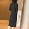 Spring Autumn Lapel Knit Dress Women's Long Loose Tie Sweater Dresses
