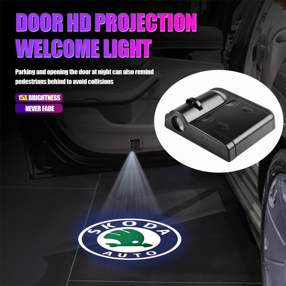 Car Door Decoration Led Wireless Projector Lamp HD Welcome Lights For Skoda Octavia A5 3 2 VRS Vision Kodiaq Favorit Rapid Fabia VJ9