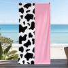 Cow Print Pink Split Beach Towel Soft Quick Dry Sand Free Towel Cute Cow Spotted Pink Block Color Design for Summer Vacation