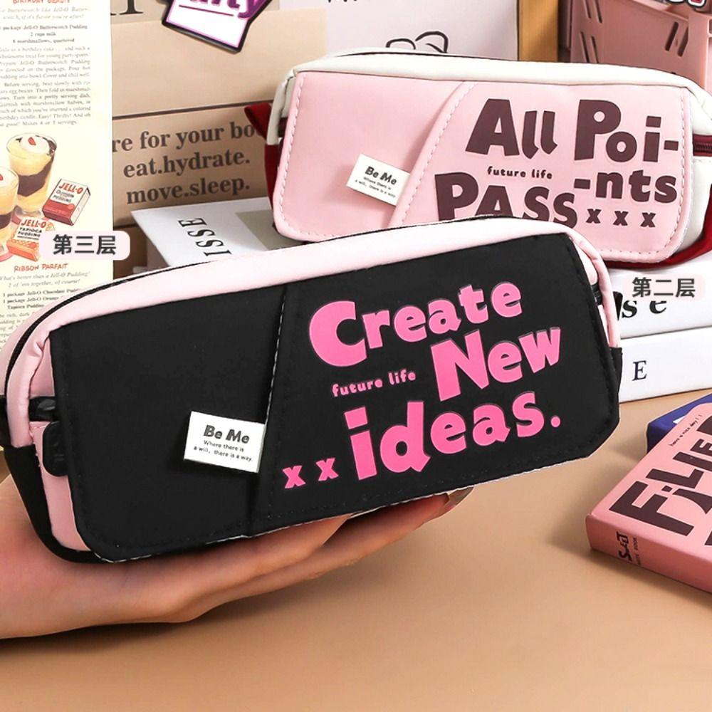 

Large Capacity Pencil Case Color Collision Design Stationery Bag New Pen Bag Student рожевий