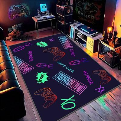 Colorful Gaming Theme Carpet Vibrant Joystick & Mouse Design Rug Non-Slip Large Floor Mat for Living Room & Bedroom Fashionable
