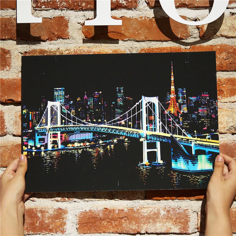 Colorful Iridescent Night City Scratch Painting - Creative Adult Handmade Art Gift