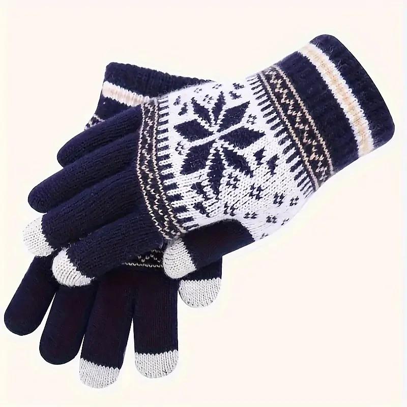 Winter Warm Knitted Gloves, Fashion Handmade Christmas Snowflake Embroidery Touchscreen Gloves for Women Men, Christmas Gifts
