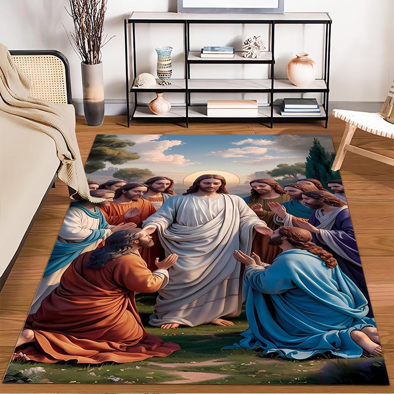 Biblical Scene with Figures and Landscape Non-slip rug suitable for living room and bedroom sofas.