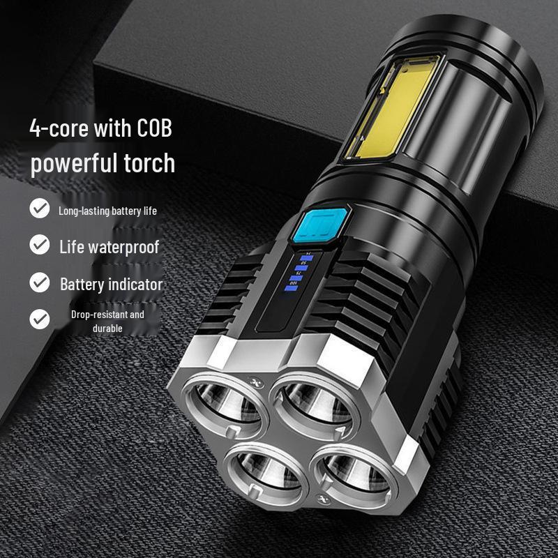 L-S03 Rechargeable Long-Range Flashlight with COB Side Light and 4 LEDs