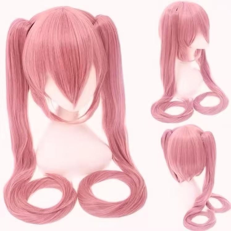 Silkyjoy Anime Cos Wig, Pink Long Straight Double Ponytail Character Wig