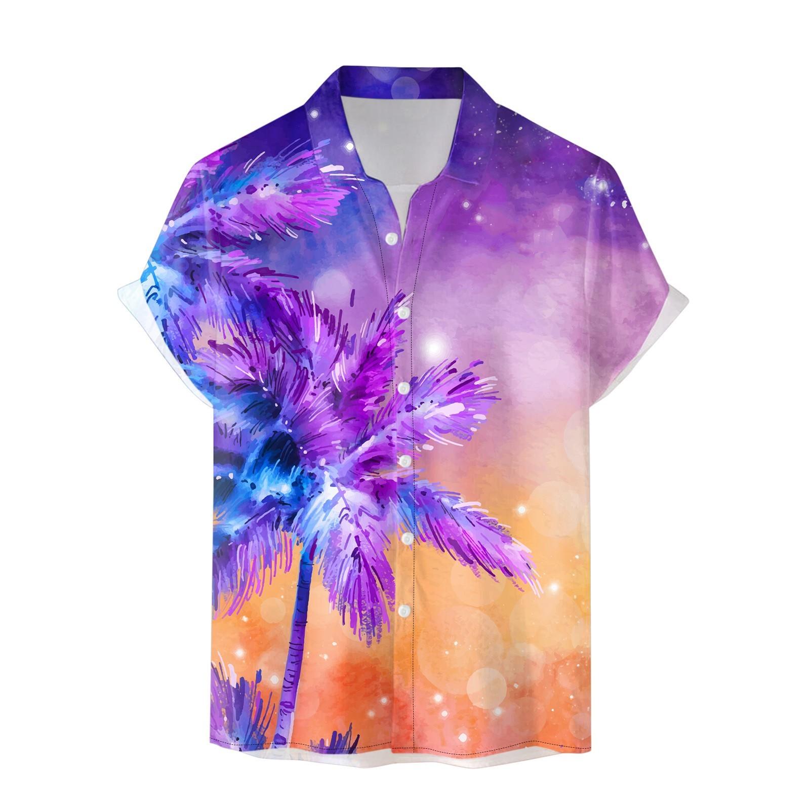 

Мужская модная гавайская рубашка с коротким рукавом, весенне-летняя пляжная рубашка с принтом, повседневные топы XL фиолетовый