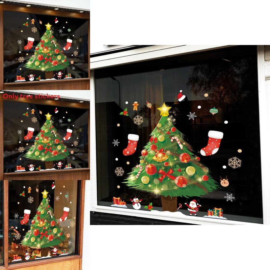 Christmas Scene Pvc Static Cling Window Decal With Santa And Tree For Holiday Decor