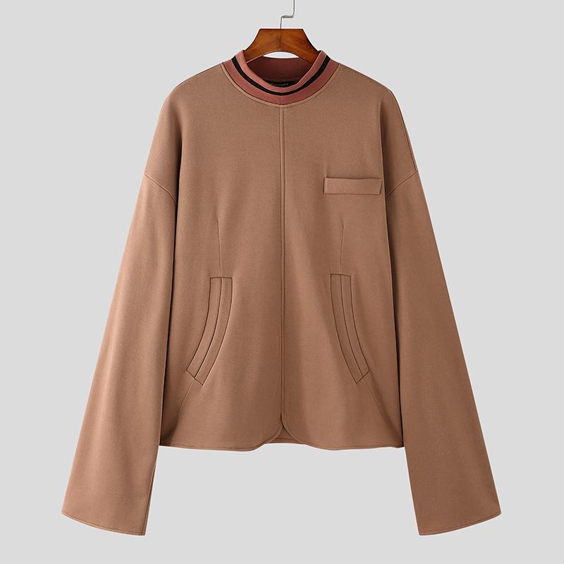 

INCERUN Большие мужские свитера с круглым вырезом и длинным рукавом, свободные, с повседневным принтом, свитшоты XL коричневый