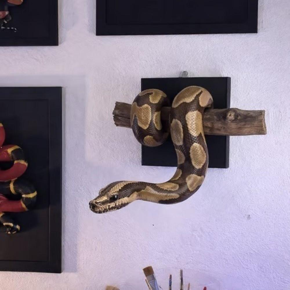 Gothic Accent Golden Ball Python Wall Art Realistic Reptile Themed Python Wall Ornament Lifelike Resin Artificial Python Statue