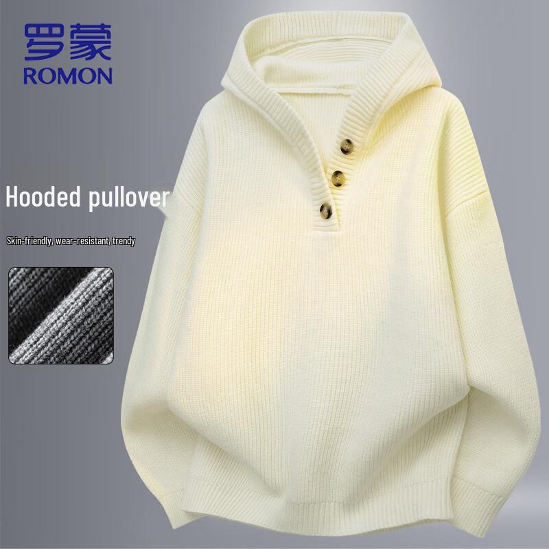 ROMON Men s Ribbed Knit Hooded Pullover Sweater L