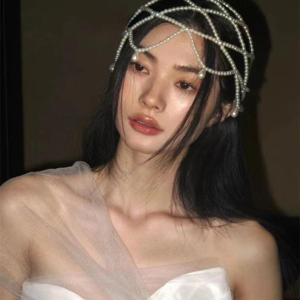 Pearl Beaded Headwear Tassel Bride Headpiece Fashion Pearls Weave Hat  Women