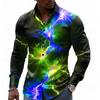 Camisas de manga larga con estampado de relámpagos para hombre, cárdigan informal, nuevas camisas de moda con botones para las fiestas