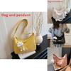 Simple Solid Color Letter Decoration Women Casual Shoulder Bag With Pendant For Casual Outings