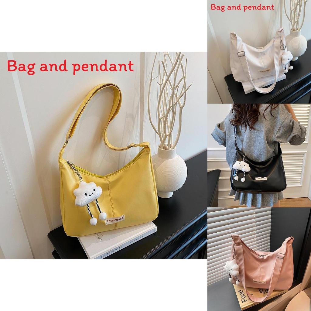 Simple Solid Color Letter Decoration Women Casual Shoulder Bag With Pendant For Casual Outings