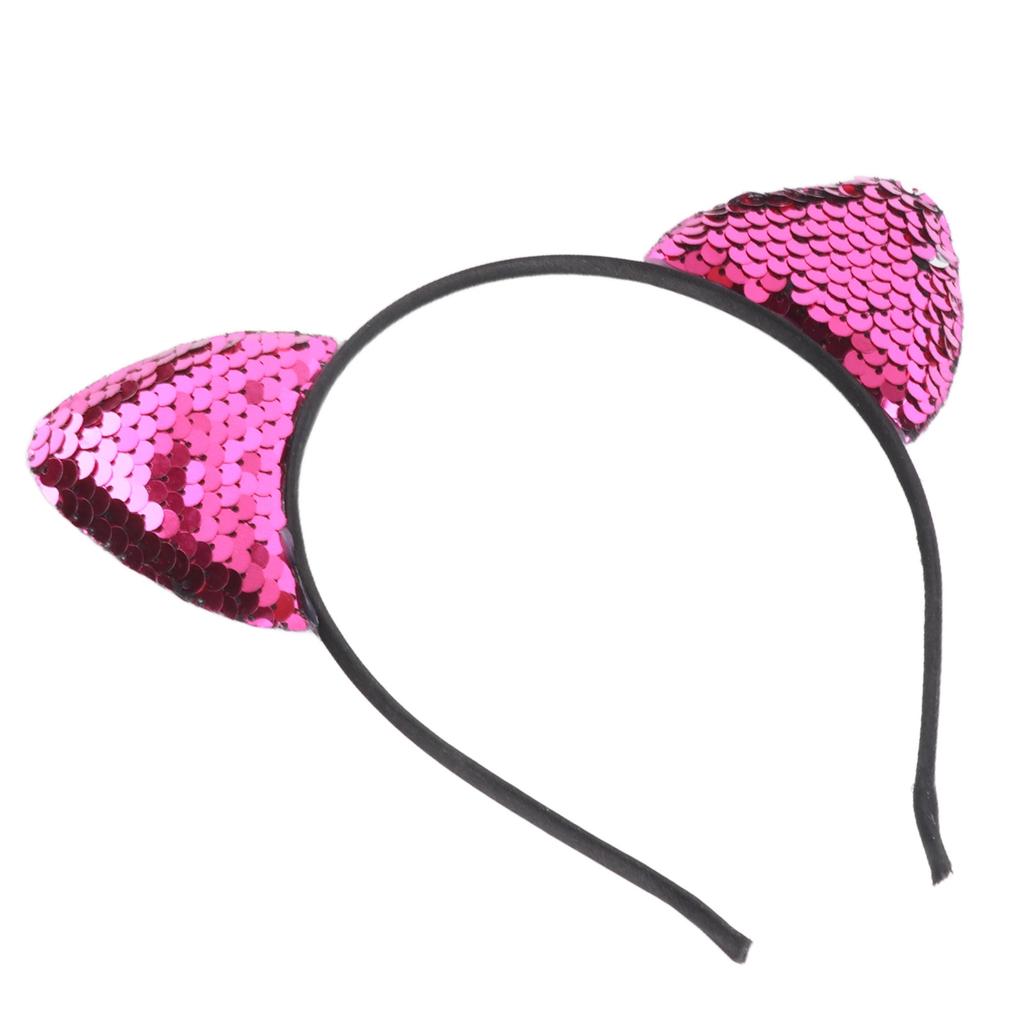 Reversible Sequin Cat Ears Headband Shiny Cat Ear Hair Hoops Women s Kitty Hair AccessoriesRose Red
