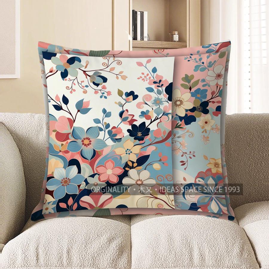 2D Floral & Geometric Patterned Pillow Covers Pattern Cushion Cover Suitable For Sofa Bedroom Car Pillow Cover