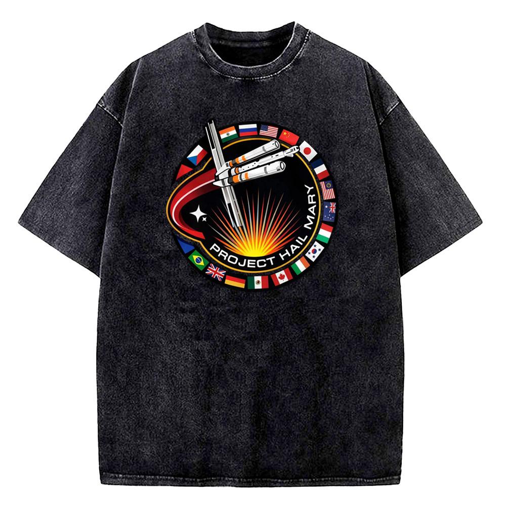 Vintage Washed Project Hail Mary Alien Poster T Shirt Summer Streetwear TShirts Cotton Harajuku Tee Shirt Short Sleeve