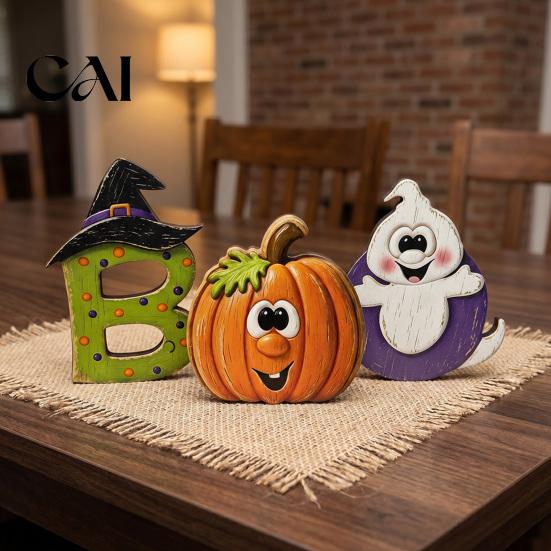Autumn Theme Home Ornament Halloween Wooden Ornament, Retro Solid Ghost/Letter/Pumpkin Sign, Tabletop Vintage Table Centerpieces Centerpiece