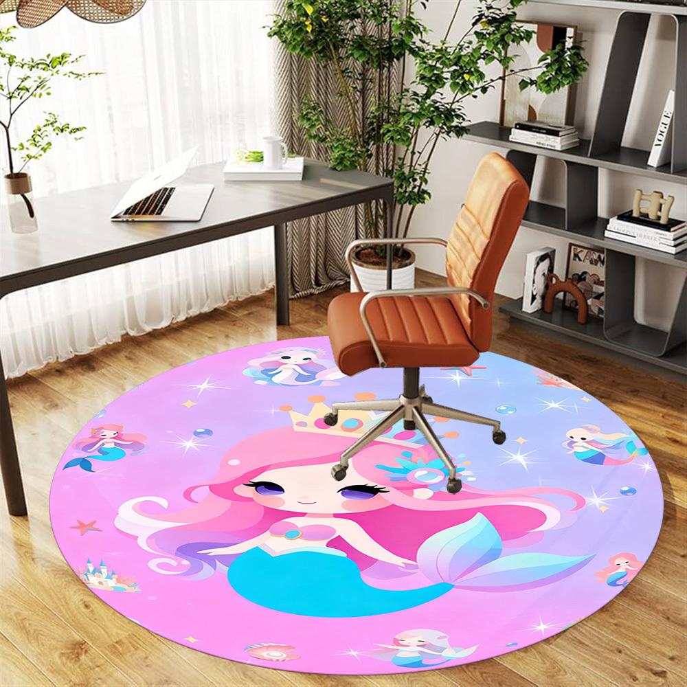 1PC Mermaid Fantasy Round Chair Mat Area Rug - Non-Slip, Floor Mat for Office, Bedroom, and Indoor Decor -Gift D1127264