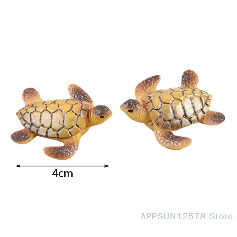 2Pcs Mini Sea Turtle Model Resin Turtle Figurines Fish Tank Miniature Decor