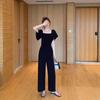 Elegant Petite Black Short Sleeve Slimming Jumpsuit with Square Neck and Wide Leg Pants - Summer 2026 Collection