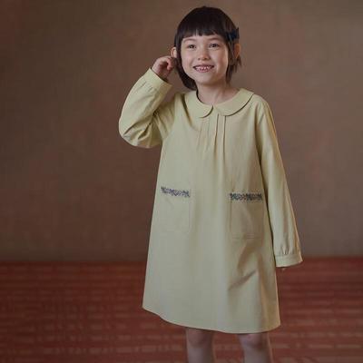 Hacikis Girls' Embroidered Cotton Linen Long-Sleeve Dress