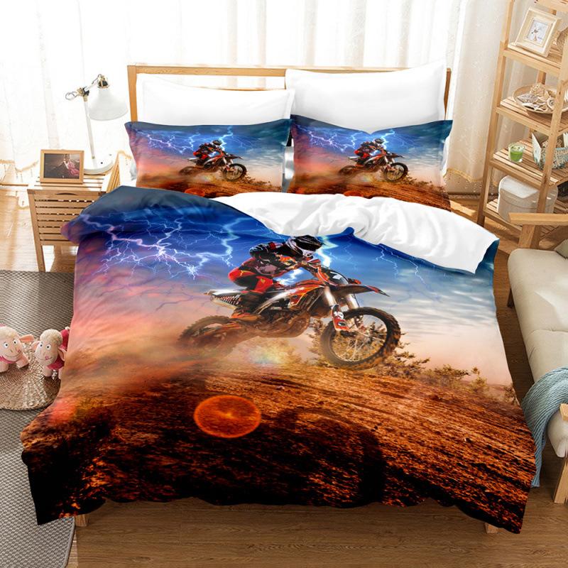 Car Truck Printing Three-Piece Sheet Quilt Cover 3D Digital Motorcycle Train Kit