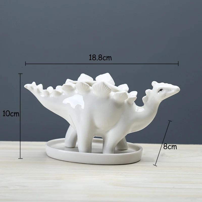 

Ceramic Stegosaurus Garden Pot with Tray, Creative Dinosaur Statue Planter for Succulents Flower Pot, Home Desktop Decoration белый