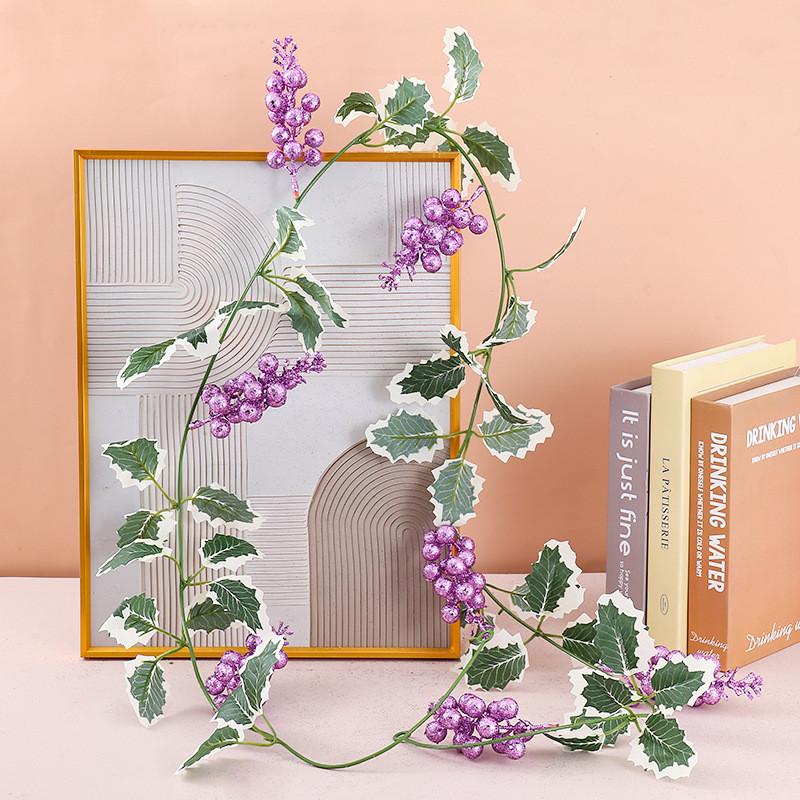 Christmas Garland Wall Hanging With Glittered Leaves And Berries For Holiday Home Decor