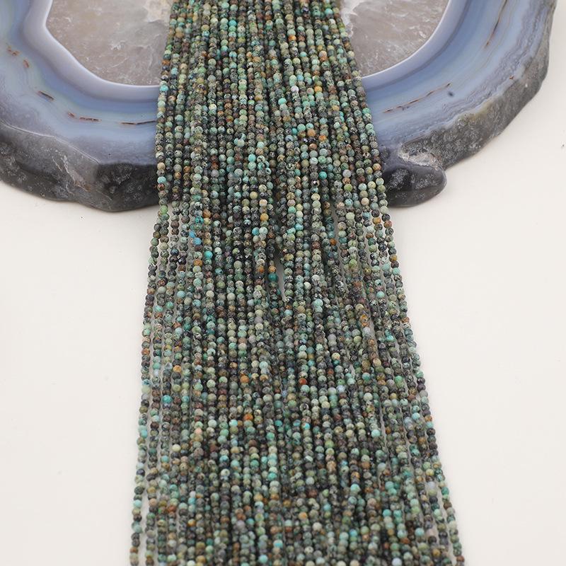 Natural African Pine Stone Faceted Round Bead Necklace (2-4mm)