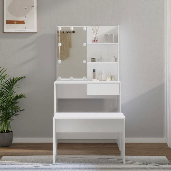VidaXL Vanity Set with LED Cosmetic Table Makeup Dressing Table Jewelry Table Bedroom White Wood 3114107