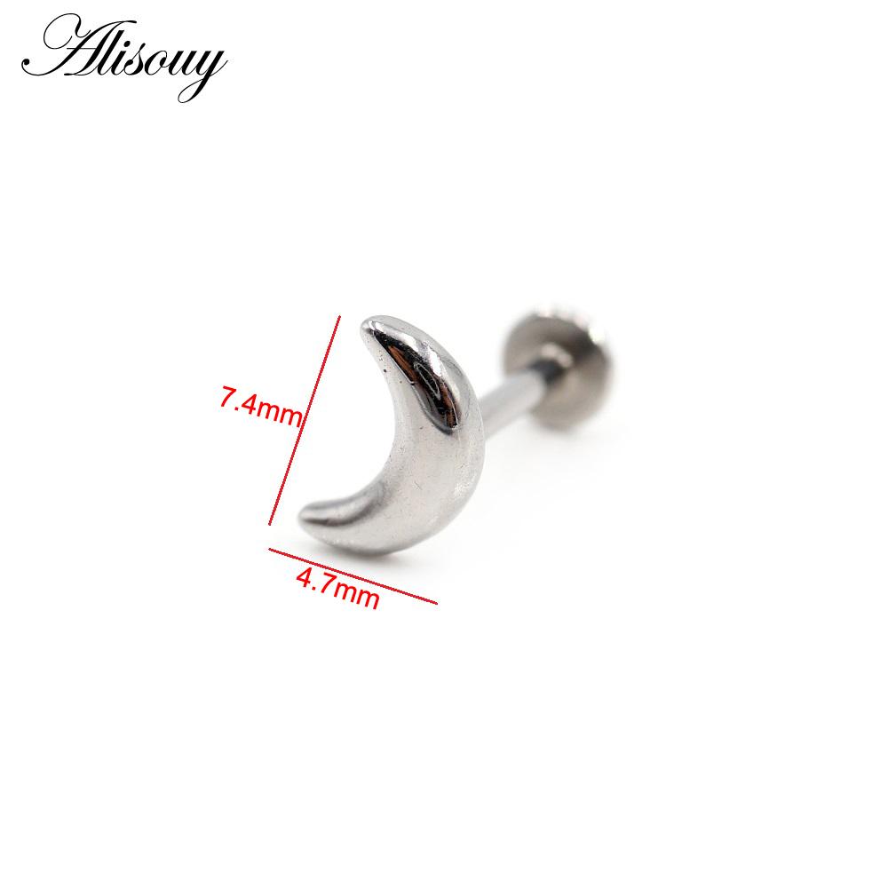 Alisouy 1 Stück Edelstahl Stern Mond Kreuz Schlange Totenkopf Tragus Helix Bar Labret Lippenring Knorpel Ohr Ohrring Piercing Schmuck