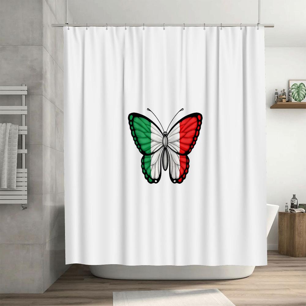 Butterfly Shower Curtain Nature Floral Bathroom Decor Tropical Plants Scenic Wall Hanging Artistic Home Decor Modern Style