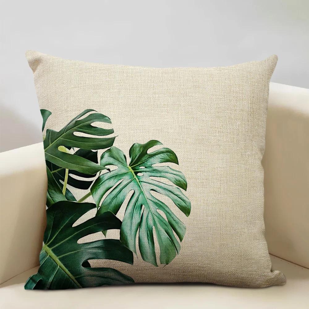 Plant Leaf Cushion Cover Home Decoration Sofa Chair Car Pillow Case Soft Linen Pillowcase 45x45cm