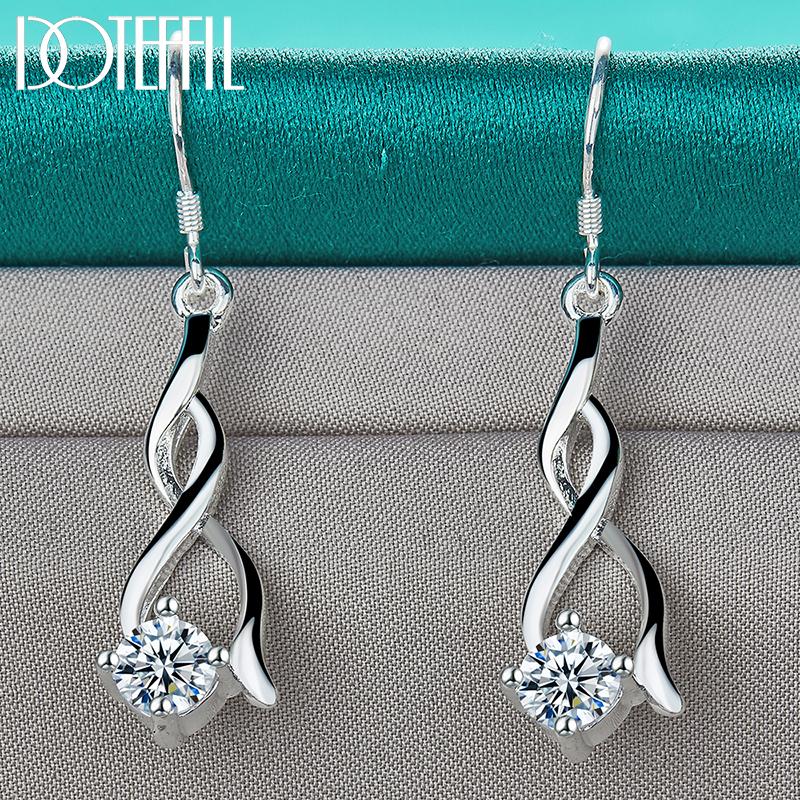 925 Sterling Silver Zircon Geometry Drop Earring for Woman Lady Wedding Engagement Party Fashion Jewelry