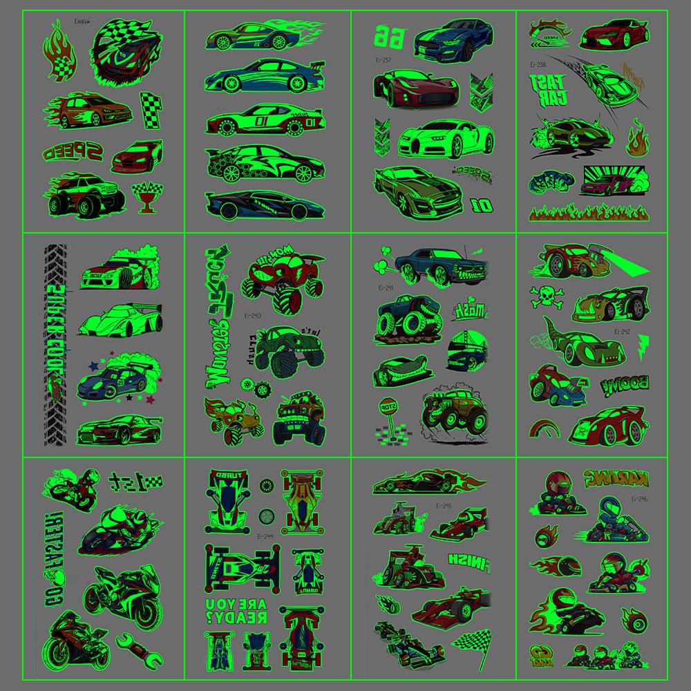 Rekalong Luminous Waterproof Racing Car Tattoo Stickers for Night Parties