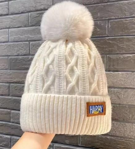 New Winter Knitted Fashion Women Pompoms Hat Hairball Thickened Warm Hat Outdoor Cold-Proof Ears Cap Solid Crochet Beanie Cap One Size