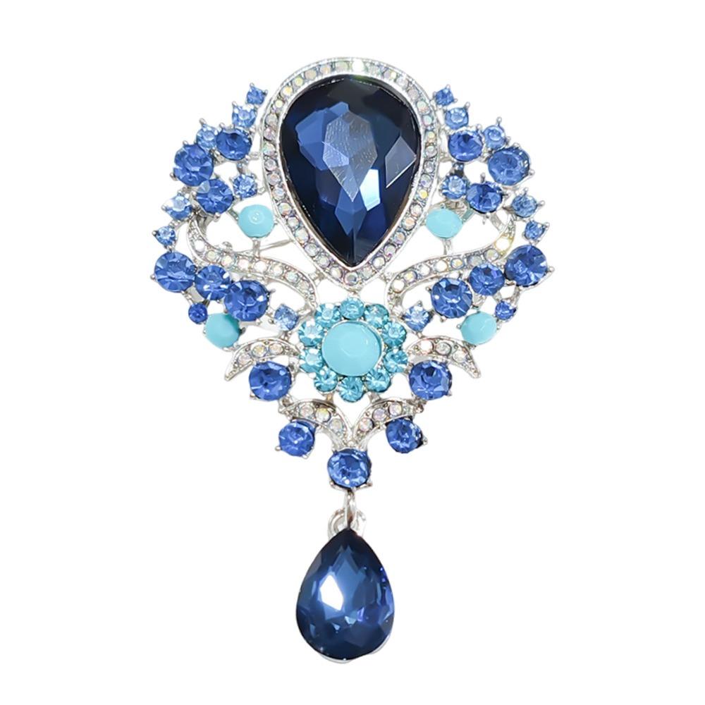 

Flower Design Bridal Brooch Water Drop Shape Crystal Rhinestone Brooch Trendy Wedding Jewelry Men