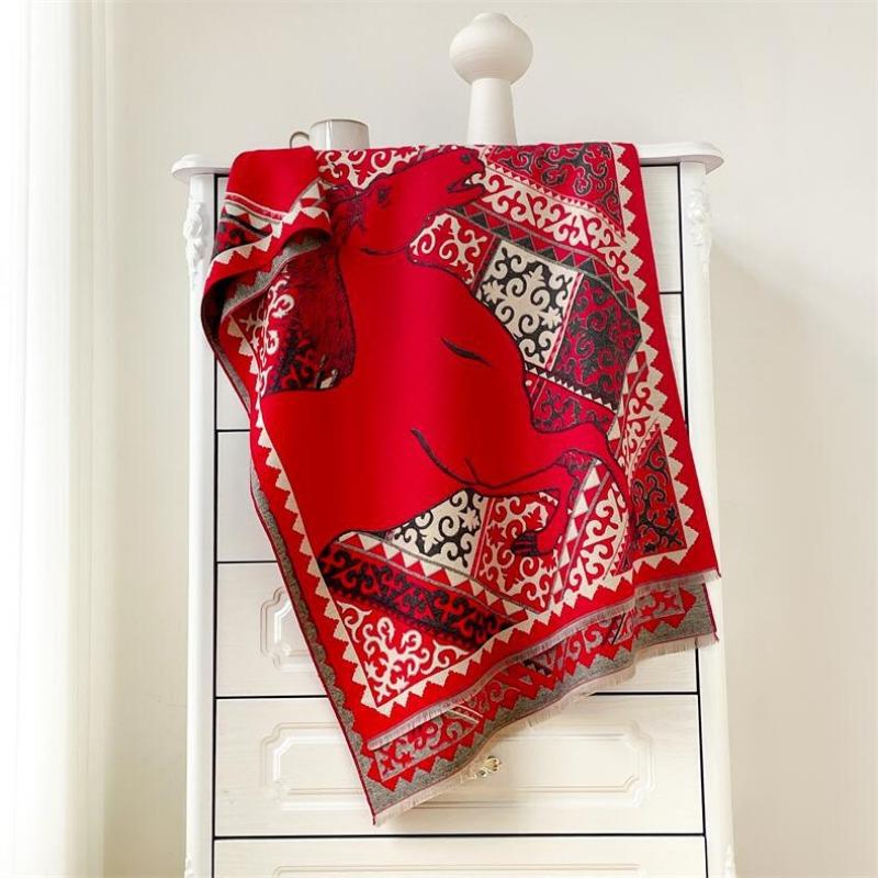 

Winter warm new imitation cashmere scarf women s high-end double-sided scarf fleece windproof shawl 190x65cm красный