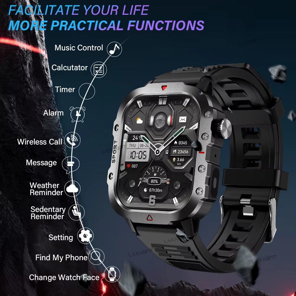 Outdoor Sports Smart Watch 2.01 inch HD Screen LED Flashlight Bluetooth Talking Smart Watch for Men Women Holiday Gifts